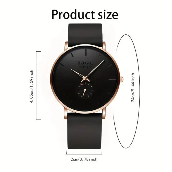 LIGE Ultra-Thin Rose Golden Men's & Women's Quartz Watch - Image 3