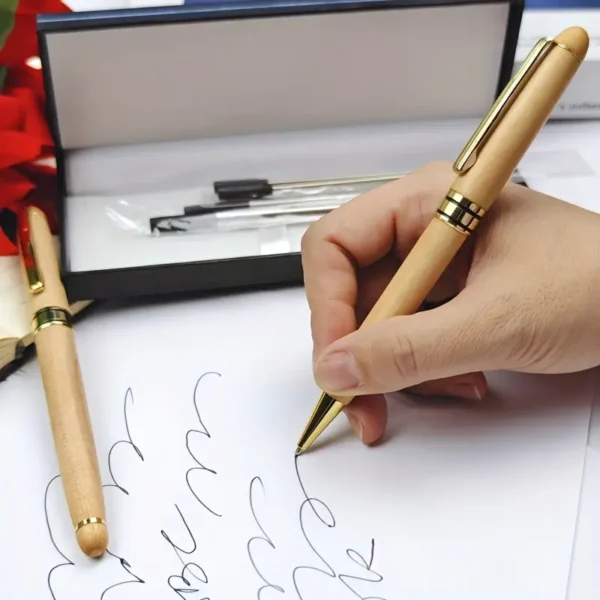 Luxury Wooden Round Ballpoint Pen Set – 2 Pens with Display Case - Image 2