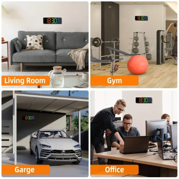 Large Digital Wall Clock with 8‑Colour RGB LED & Remote - Image 2