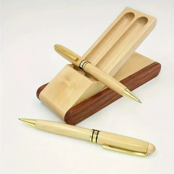 Luxury Wooden Round Ballpoint Pen Set – 2 Pens with Display Case - Image 5