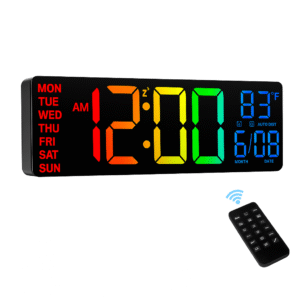Large Digital Wall Clock with 8‑Colour RGB LED & Remote