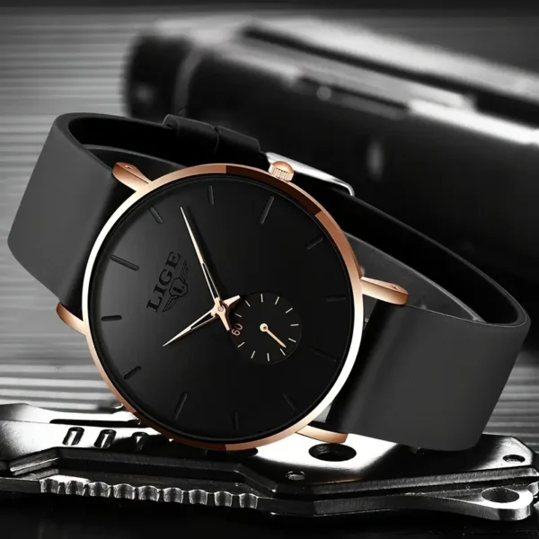 LIGE Ultra-Thin Rose Golden Men's & Women's Quartz Watch - Image 4