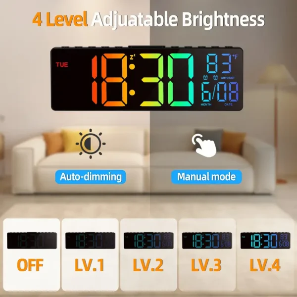 Large Digital Wall Clock with 8‑Colour RGB LED & Remote - Image 4