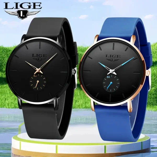 LIGE Ultra-Thin Rose Golden Men's & Women's Quartz Watch - Image 2